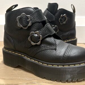Dr Martens Devon Flower Buckle Leather Platform Boots